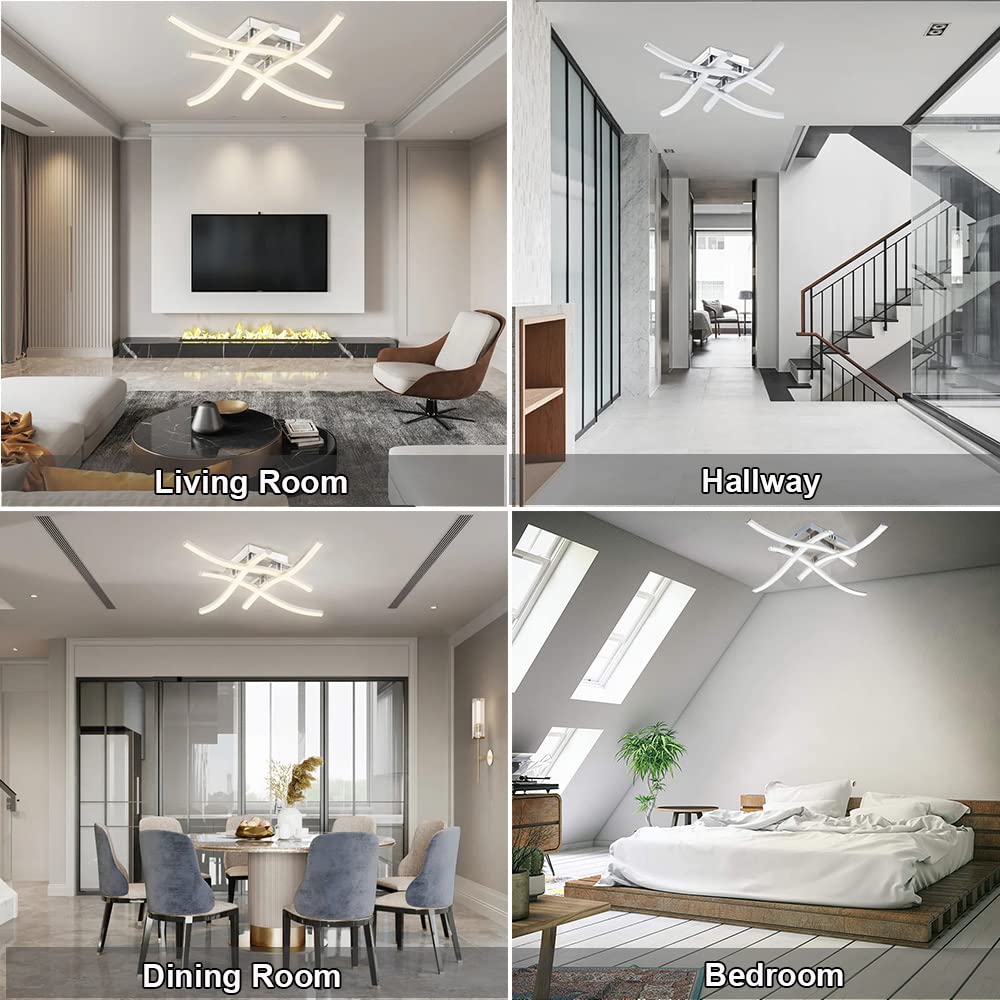 ELEPHANTBOAT 3 Color Temperature LED Drop Ceiling Lights, 24W Modern Curved Design Lamp with Remote Control, Metal Flush Mount Lighting Fixture 4 Built-in LED Board