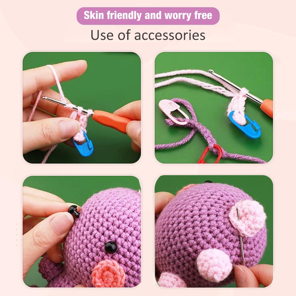 PATPAT Crochet Stuffed Animal Kit Crochet Kit for Beginners DIY Knitting Kit Full Set Crochet Starter Kit with Yarn, Polyester Fiber, Crochet Hooks, Tutorial Video, Kids Friends Gifts (Dinosaur)