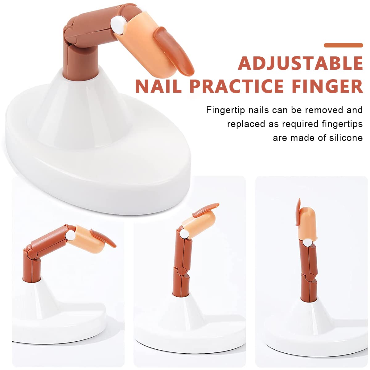 MAYCREATE Nail Art Practice Fake Finger Model for Acrylic Nails Includes 3 Action Finger Models, 1 Finger Model Base, Pack of Fake Finger Nails, Plastic Training Fingers Model for Nail Art Beginners