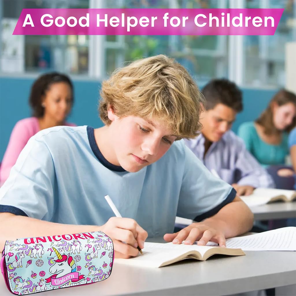FANCYKU Unicorn Pencil Case - Unicorn Stationery Organizer with Large Capacity, Dual Layer Design and Fun Cartoon Print - Gift for Kids, and Students - Ideal for School, Office, or Travel