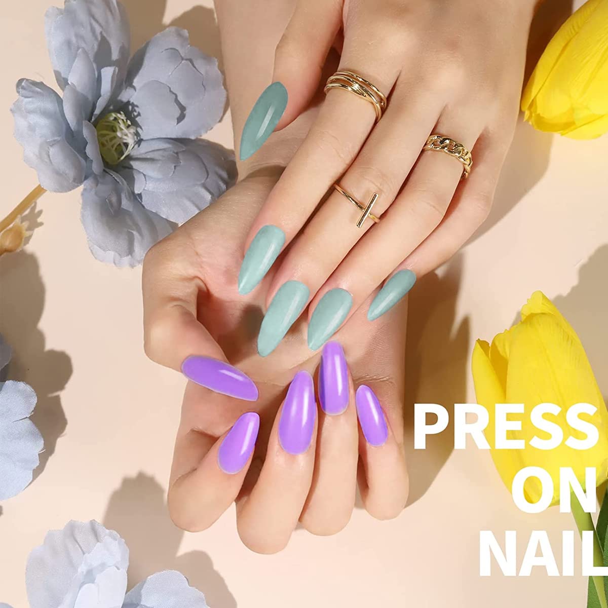 MAYCREATE 24 Color Press on Nails Sets, False Nails Artificial Fake Nails Coffin Press on Nails Solid Color Glossy Fake Nails Full Cover False Nails Tips for Women Girls DIY Nail, Style B (No glue)