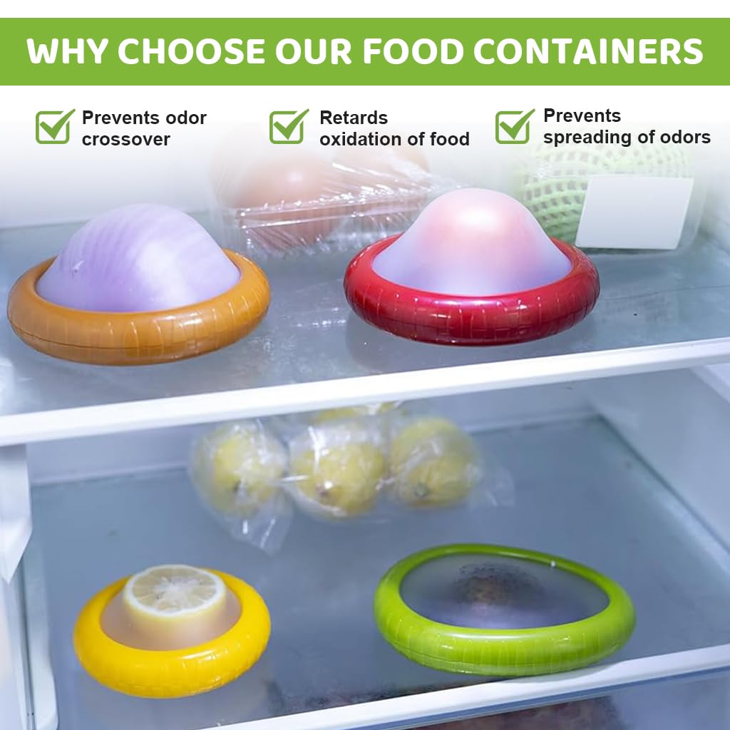 HASTHIP 4Pcs Fresh Onion Storage Containers 3.9 Inches Flexible Silicone Kitchen Fresh Food Containers for Onion, Garic, Lime, Ingredient Fresh Box Reduce Waste Kitchen Fresh Food Container