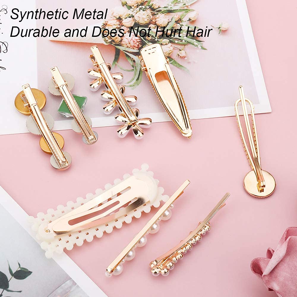 MAYCREATE Pearls Hair Barrettes Fashion Snap Hair Clip Acrylic Resin Barrettes Hairpins Head Wear Styling Tools Hair Accessories for Bridesmaid Girls Women Childrens Kids (Multicolor1)