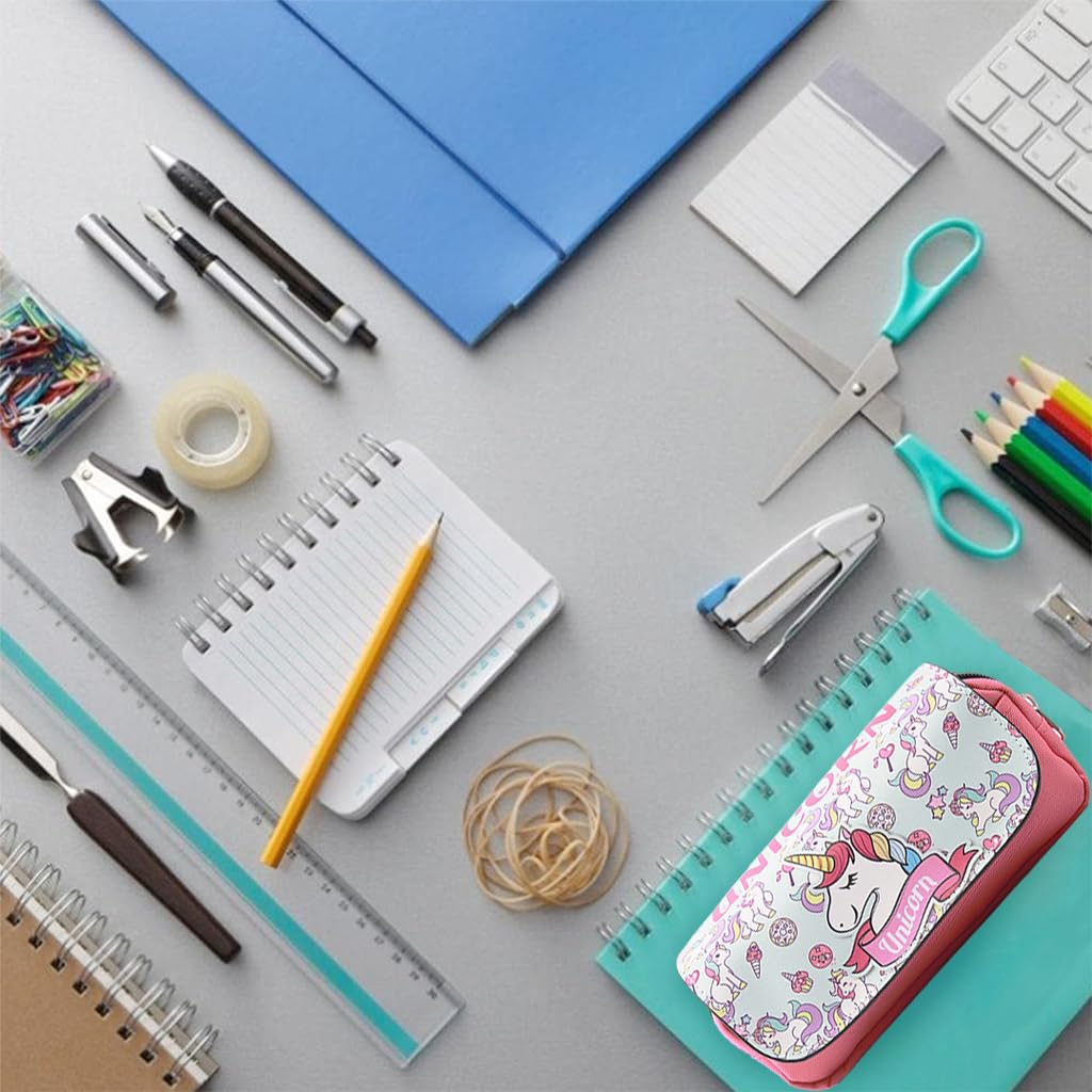 FANCYKU Unicorn Pencil Case - Unicorn Stationery Organizer with Large Capacity, Dual Layer Design and Fun Cartoon Print - Gift for Kids, and Students - Ideal for School, Office, or Travel