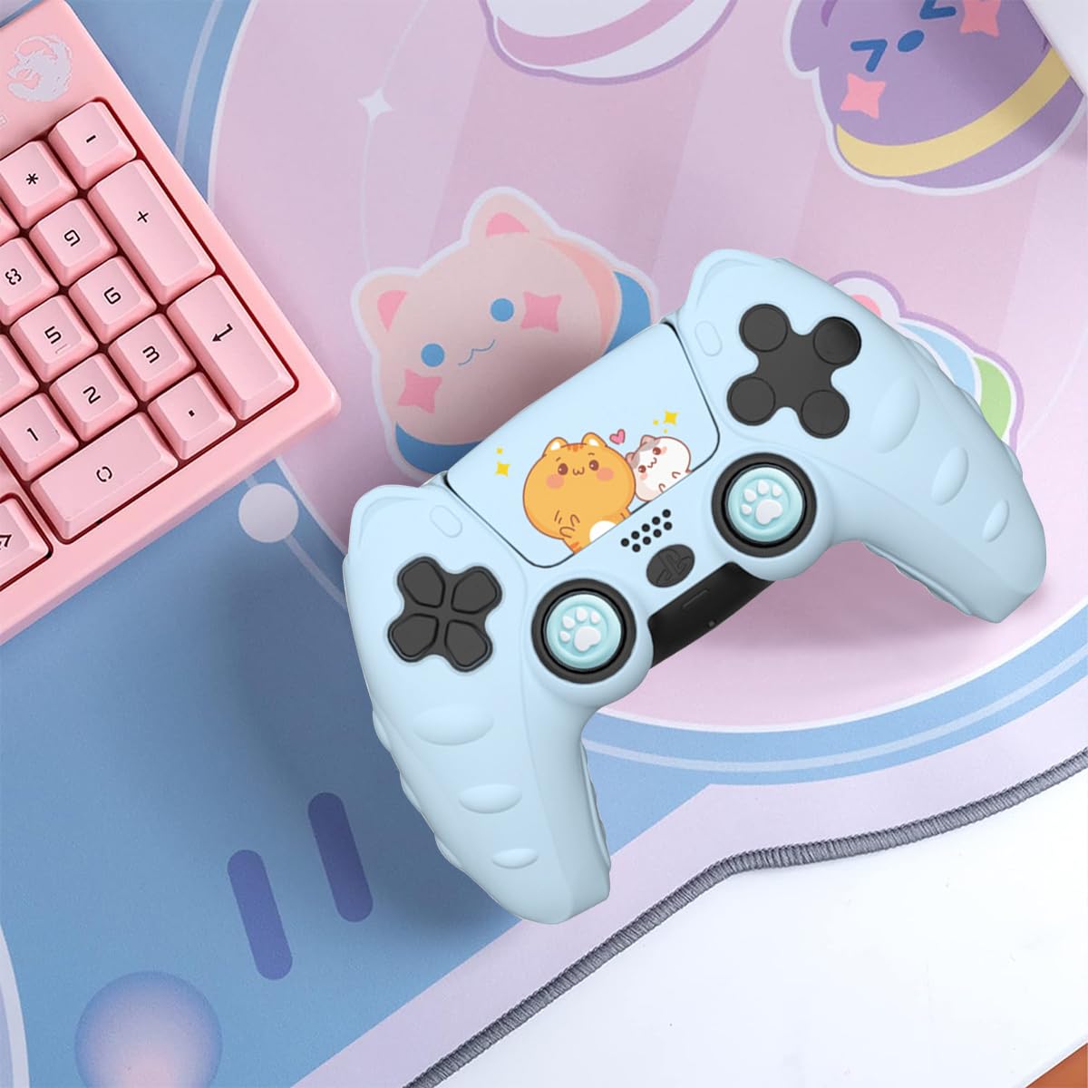 ZORBES Silicone Skin Cover for PS5 Game Controller Protective Skin Cover for PS5 Game Controller, Cartoon Cute Anti-slip Game Controller Skin Cover with Decorative Sticker & 2 Thumb Grip Caps
