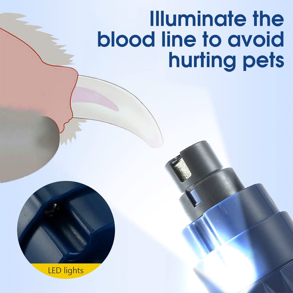 Qpets Dog Nail Grinder with LED for Pet Nail Grinder Rechargable Pet Nail Trimmer, 2 Adjustable Speed Nail Trimmer Grinder for Small Medium Dogs Cats