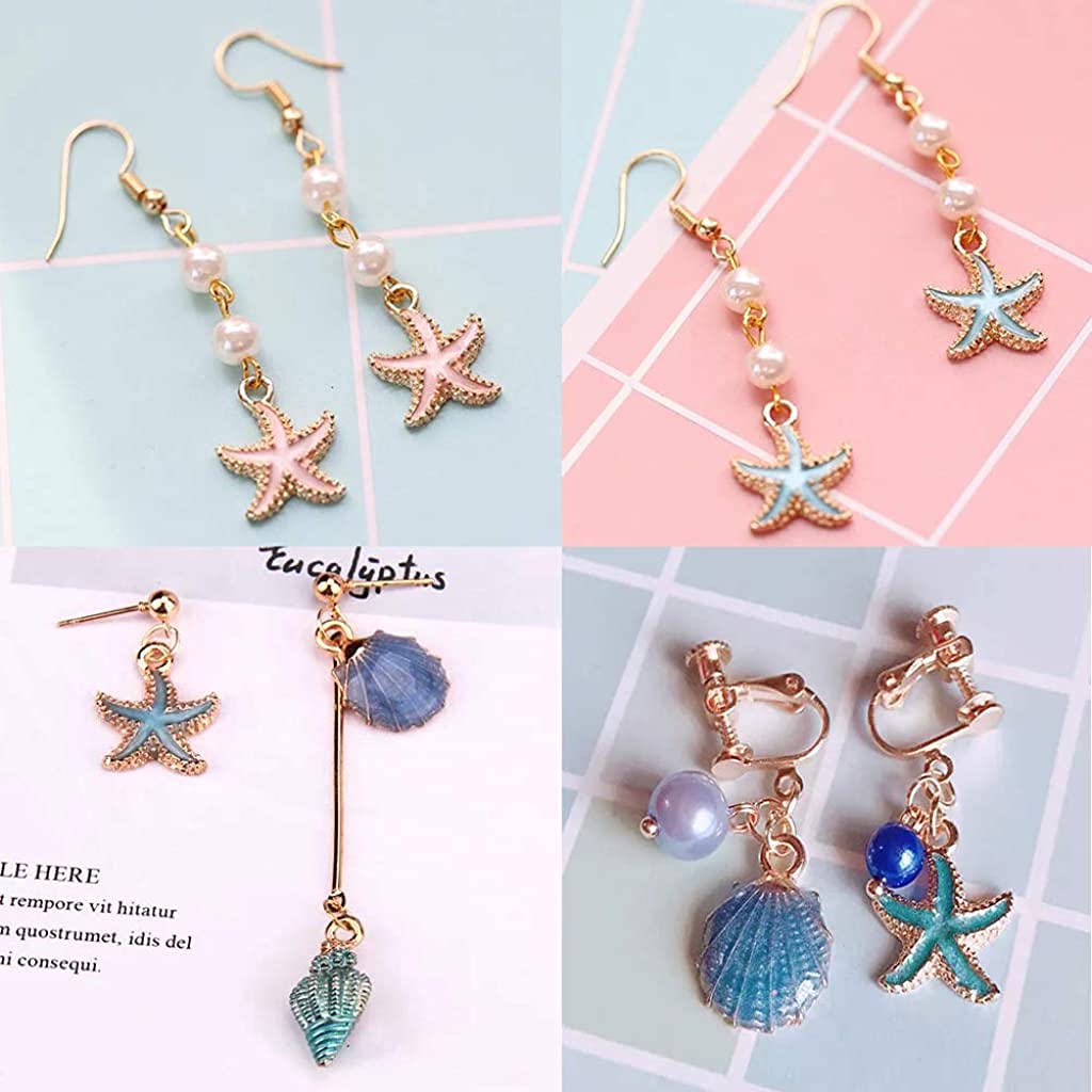 PALAY 30pcs Assorted Charm Pendants Lovely Gold Plated Enamel Marine Life Shell Starfish Conch Mixed for Jewelry Making