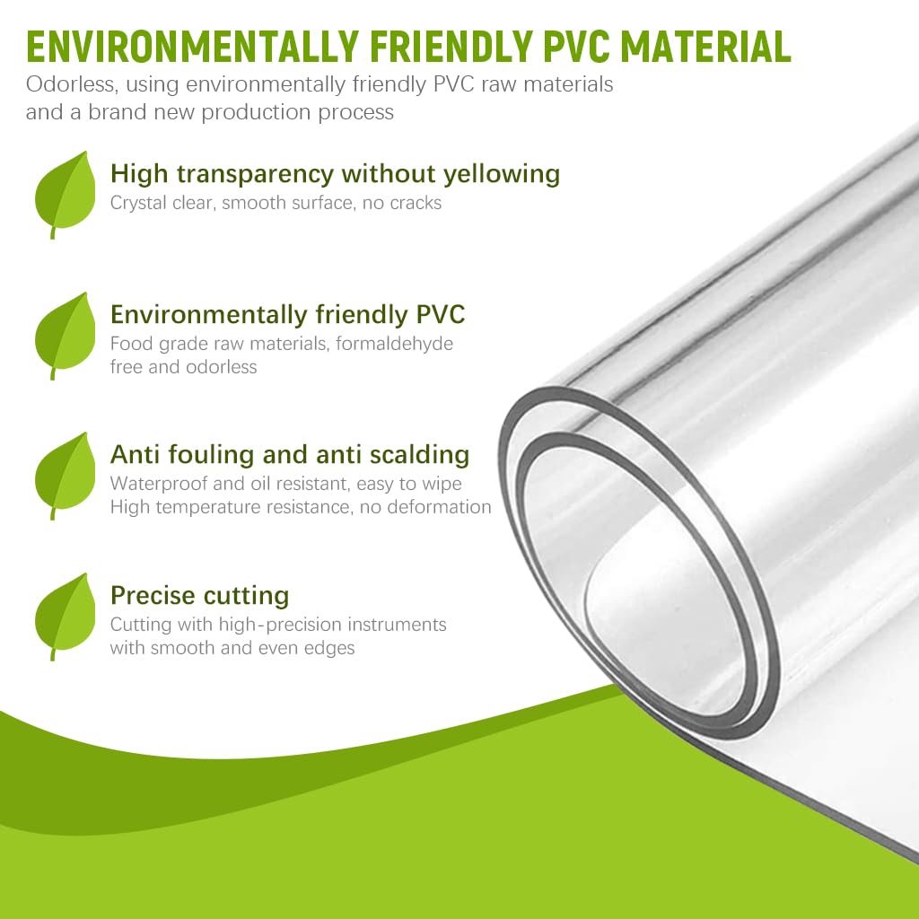 ZORBES Soft PVC Transparent Table Mat Thermal Insulation Waterproof Desk Protector Mat Table Cover Counttop Oil Mat Modern Round Corner 60cmx40cm Table Cover