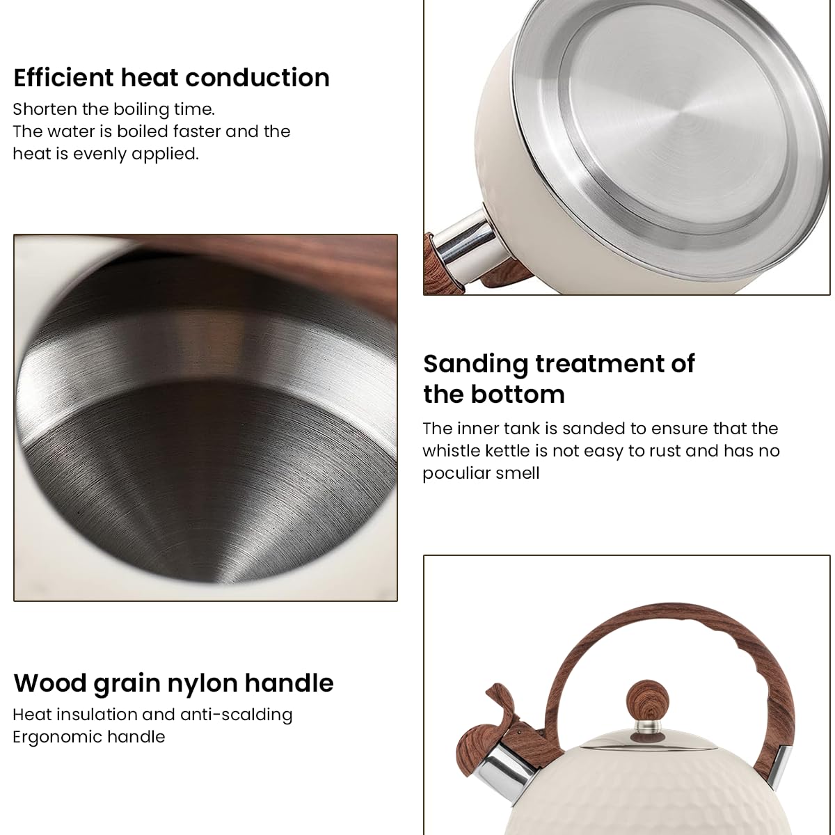 Supvox 2.5L Tea Kettle for Gas Stove and Induction Boiling Water Tea Pot Steel Kettle for Tea with High Pitch Whistle Anti Scald Handle Design Coffee Tea Pot for Kitchen Camping