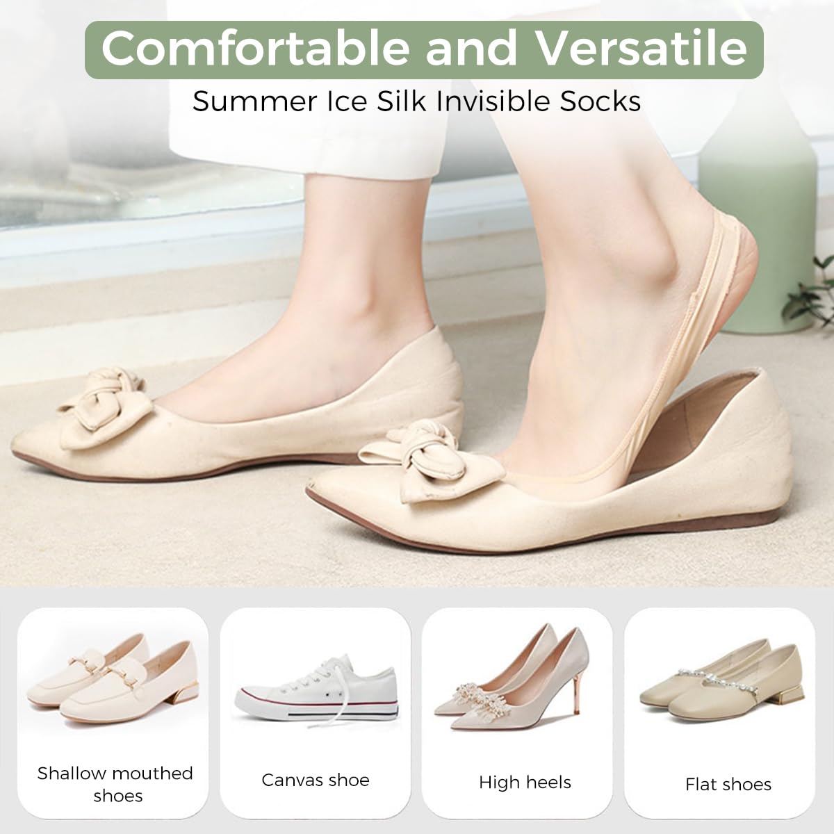 MAYCREATE 5 Pairs No Show Socks for Women, Non Slip Invisible Socks Women, Ultra Low Cut Liner Boat Socks for Boat Shoes, Sneakers, Loafers, High-heel Shoe