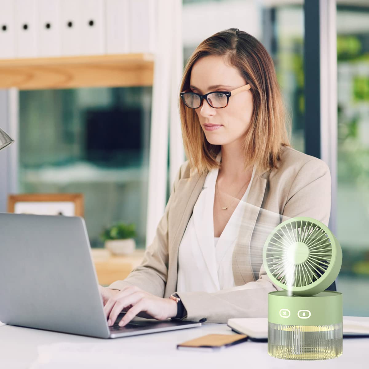 ZORBES 2 IN 1 USB Portable Fan with Humidifier USB Desktop Fan Foldable Office Personal Fan, 3 Speeds Adjustable Cool Mist Fan Quiet Cool Mist USB Desktop Fan for Home, Car, Office