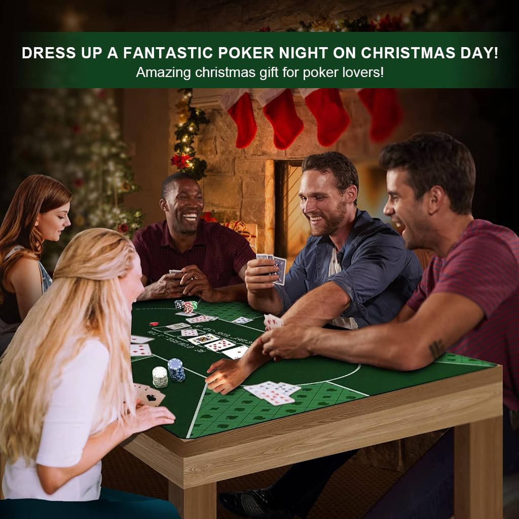 PATPAT 1800 * 900 * 2mm Poker Mat, 8 Players Poker Rubber Mat Poker Topper for Tables, Folding Portable Poker Table Top Layout w/Carrying Bag for Poker Games, Blackjack