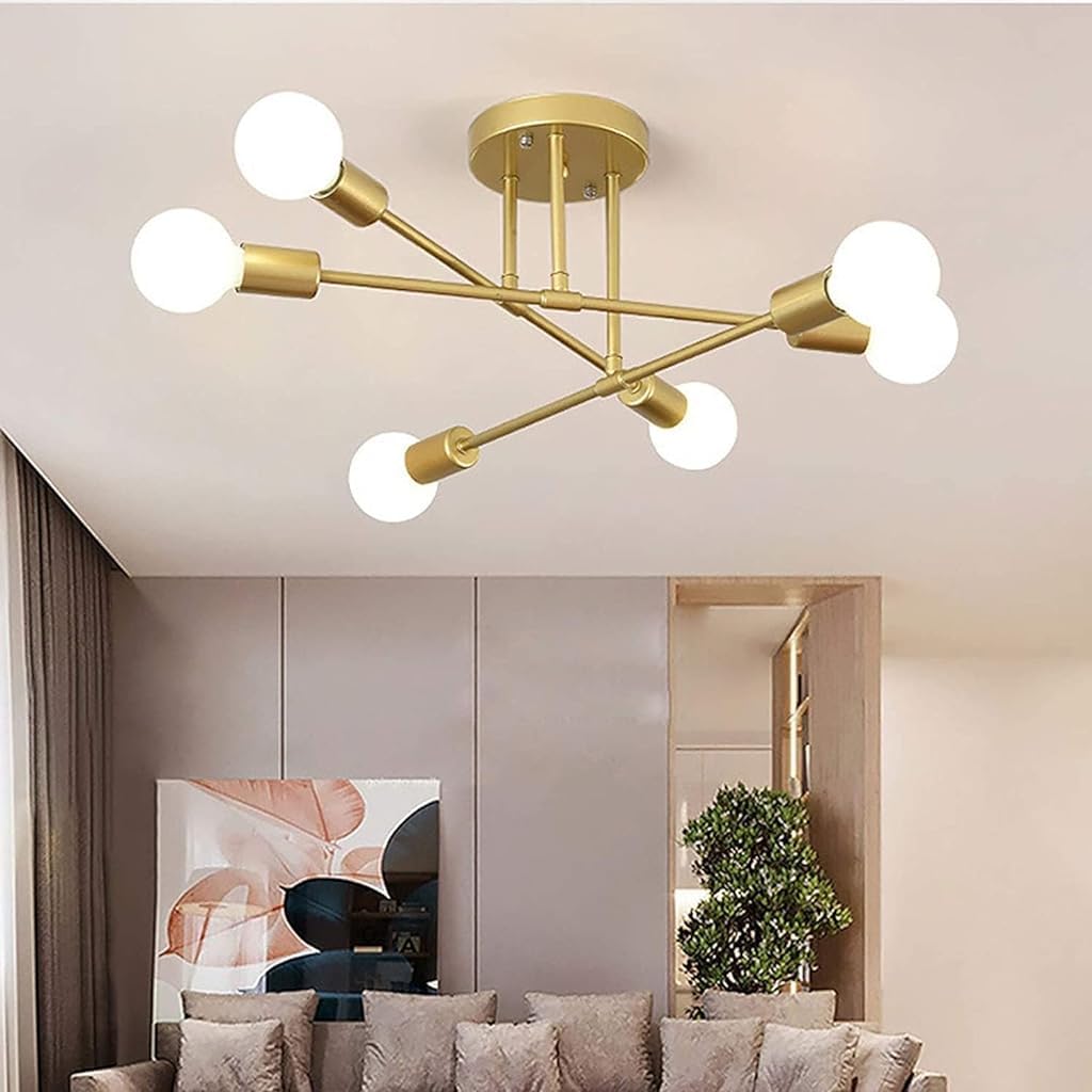 ELEPHANTBOAT Modern Metal Chandelier Light Fixture, 6-Light Modern Flush Mount Ceiling Light for Living Room, Ceiling Light for Bedroom, Dining Room, Office, E27 Light Bubble Not Included