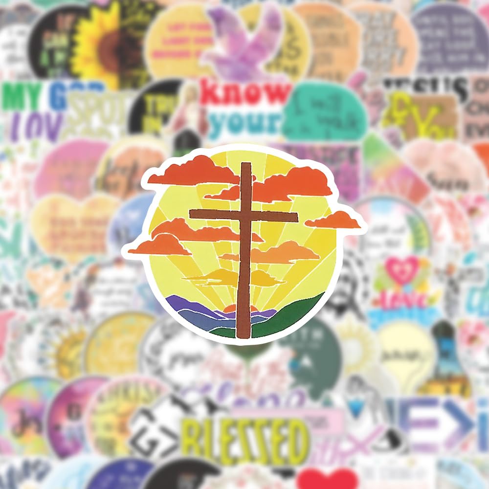 HASTHIP 100pcs Jesus Christian Stickers - Bible Verse Faith Stickers, Cross Wisdom Words Decals Stickers for Water Bottles, Religious Christian Easter Gifts Stuff Merchandise for Kids Boys Girls