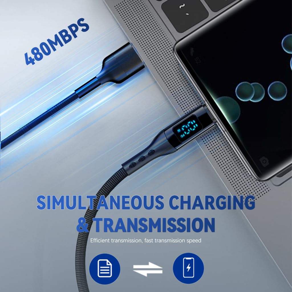 Verilux 2 in 1 Type C to Type C Cable, PD 100W Fast Charging & Data, 3.9Ft USB A/USB C to USB C Nylon Braided Cable, 480Mbps Data Cable with LED Display for iPhone 15, Galaxy /S23, iPad Air 4, Laptop
