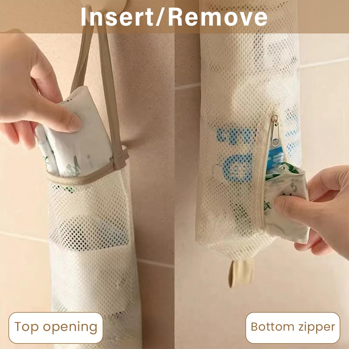 HASTHIP 2PCS Mesh Garbage Bag, Mesh Hanging Garbage Bag Dispensers, Reusable and Washable, Hanging Storage Bag Grocery Bags Holder for Kitchen and pantry