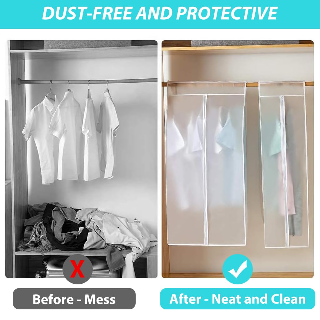 HASTHIP Wardrobe Hanging Clothes Storage Bag, 43 Inches Hanging Garment Bags for Clothes Garment Protector Rack Cover for Suit, Coat, Gusseted Garment BagBottom Enclosed