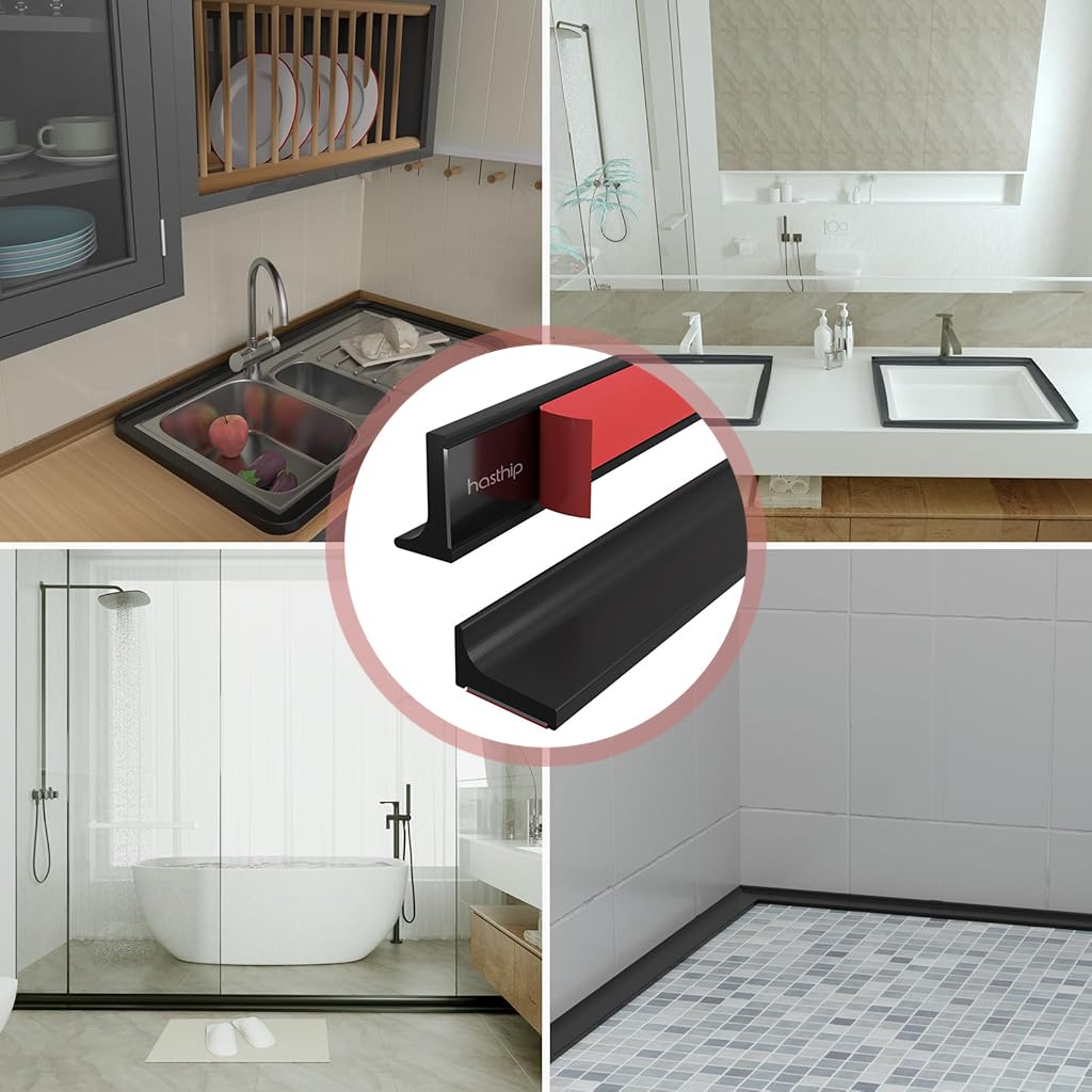 HASTHIP 39 Inches Shower Threshold Water Dam Flexible Shower Water Guard Blocker Self-Adhesive Silicone Shower Water Dam Shower Splash Guard for Kitchen Countertop Sink, Cooktop, Bathroom Tub
