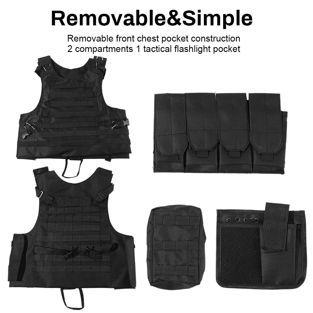 Proberos Tactical Vest, Military Vest Officer Tactical Vest for Men and Women Multi Pockets Modularity Vest Lightweight Outdoor Multifunction Vest, 4 Pouches and one walkie talkie pouch