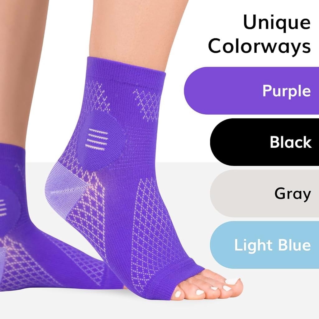 HANNEA 1Pair Ankle Compression Sleeve, Compression Socks for Plantar Fasciitis, Achilles Tendonitis Relief, Open-Toe Foot Sleeves for Men and Women for Foot Swelling, Fatigue & Sprain, M(Purple)