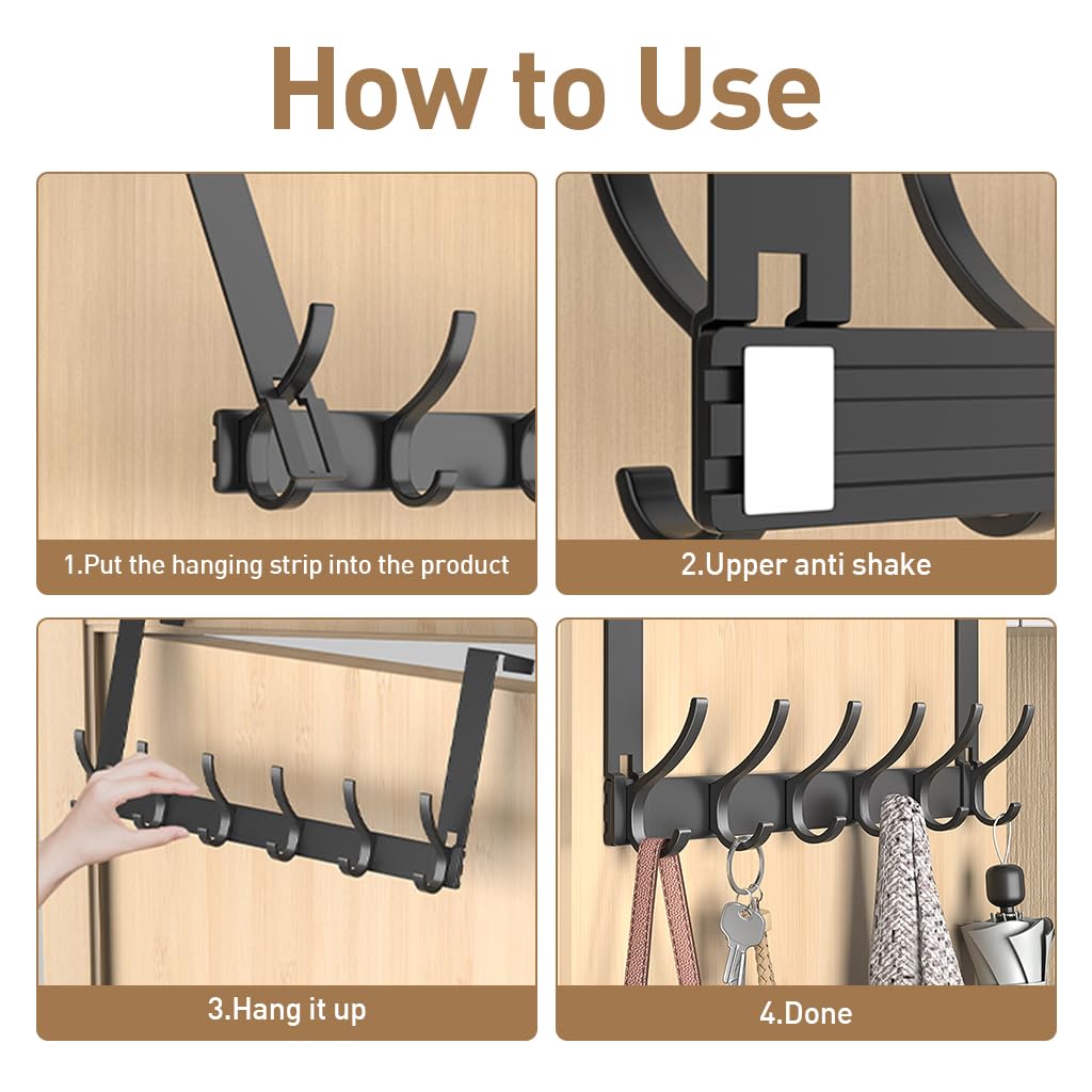HASTHIP Over The Door Hook Multi Hook Door Back Hanger Towel Hanger Aluminum Alloy Modern Clothes Hanger Hat Hanger Towel Hanger Over The Door Hook for Room, Bathroom, 42x18cm