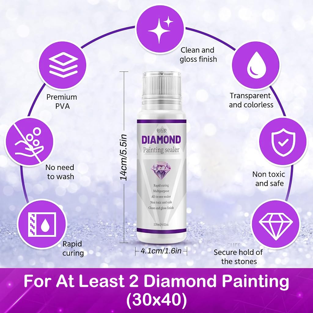 HASTHIP 120ML Diamond Painting Sealer - 5D Diamond Art Glue Sealer, Diamond Painting Glue Accessories, Permanent Hold & Shine Effect Sealer for Diamond Painting and Puzzle Glue (4 OZ)