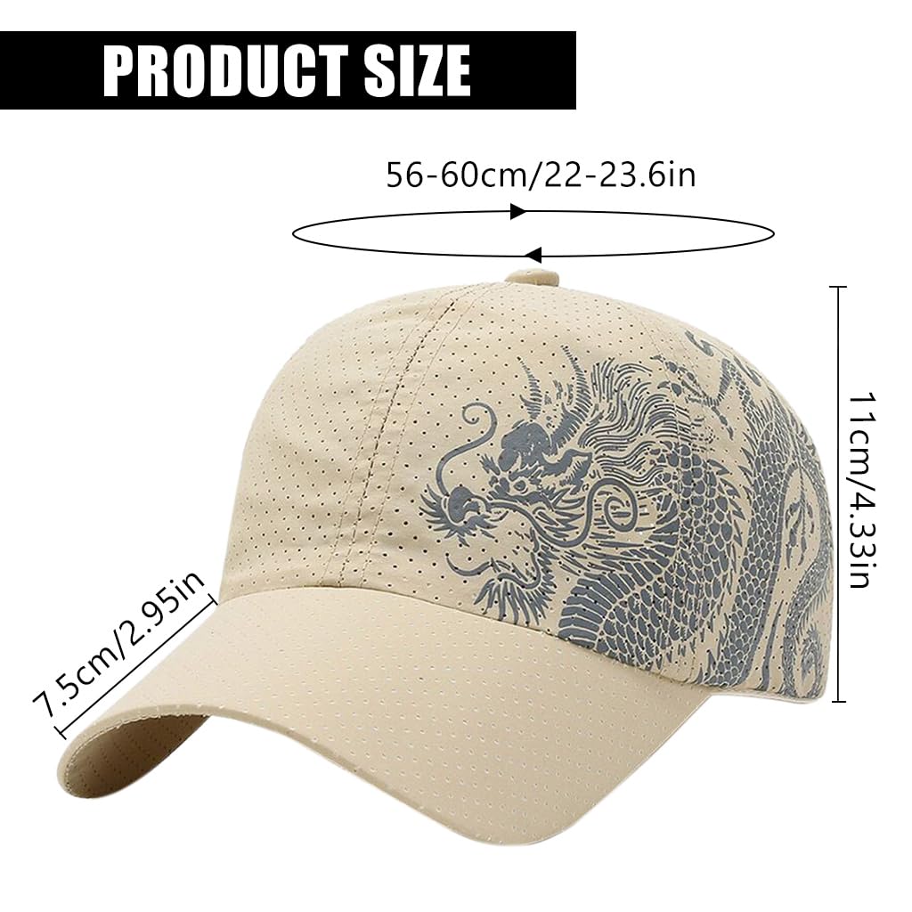 GUSTAVE Baseball Caps for Men Dragon Edition Sport Cap - UV Protective Breathable Mesh Summer Hat, Adjustable, Durable Outdoor Khaki Cap for Men & Women, Essential for Hiking & Outdoor Activities