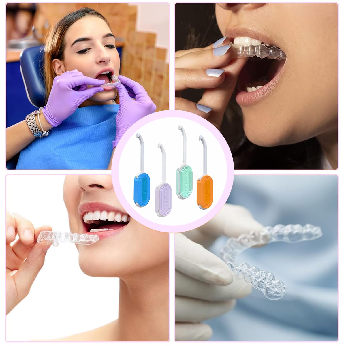 HANNEA 2 in 1 Aligner Remover Tool & Chewies for Invisalign Braces, Trays, Compatible with Aligners, Retainers, Dentures with Brush, 4 Colors