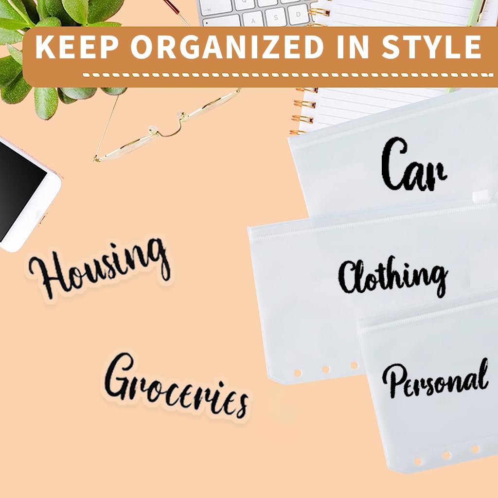 HASTHIP 28 Pcs Cash Envelope Sticker Labels, Black English Stickers, Black Vinyl Decals for Finance Planner, Budget Stickers for Cash Envelope System Wallet & A6 Binder, Clear Labels Money Sticker