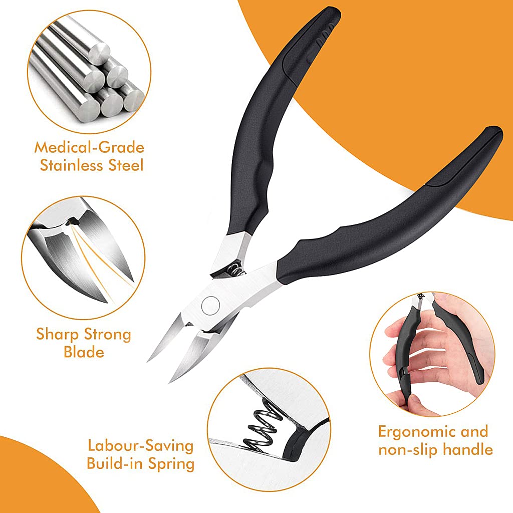 MAYCREATE Toenail Clippers for Thick Nails Nail Clippers Kit Set for Men and Women Heavy Duty Nail Nippers Cutter for Pedicure Precision Ingrown Fingernails (Black)