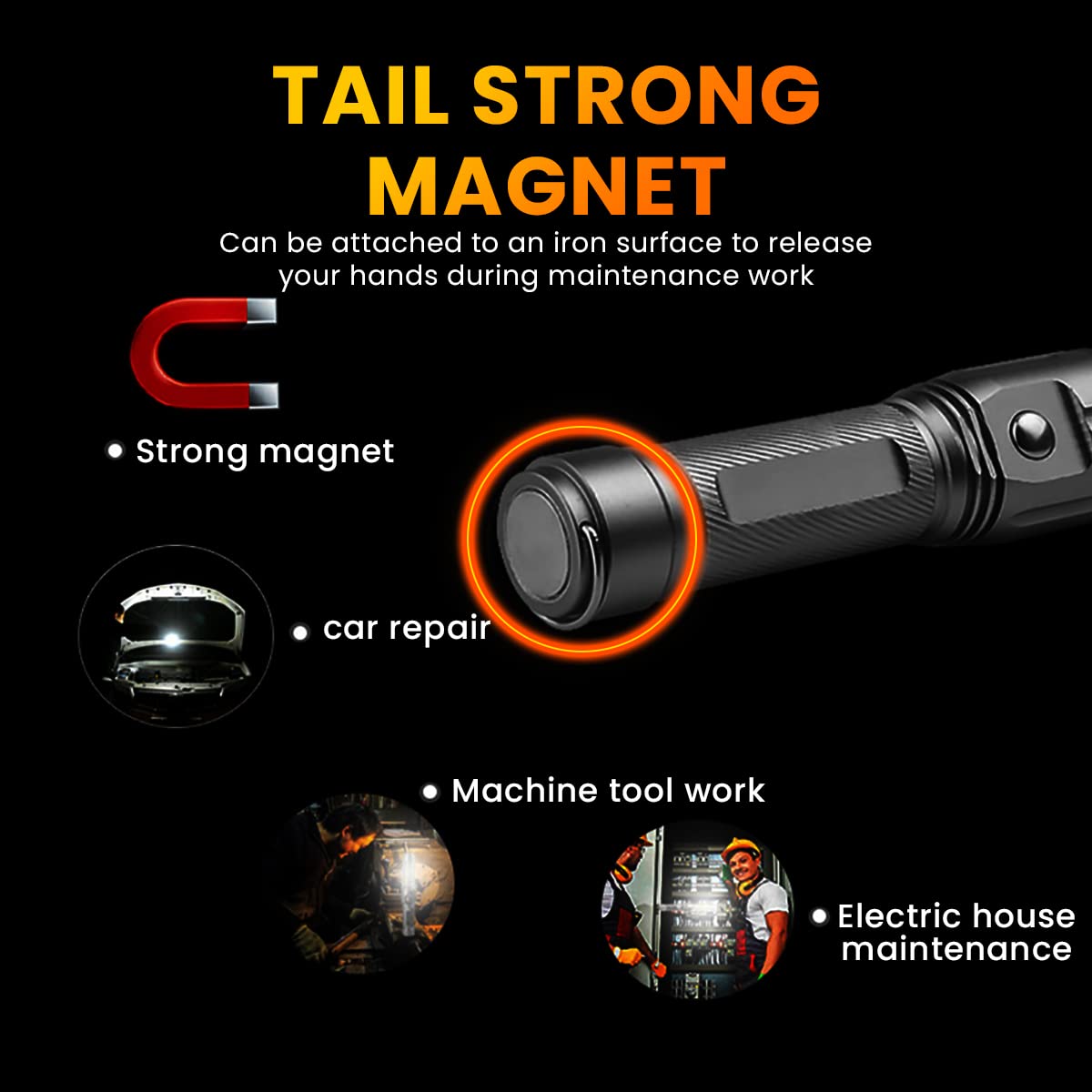 ZORBES LED Flashlight Outdoor Baton,Waterproof Flashlight USB Rechargeable Camping Light Stick with Red Warn Light Magnetic,LED Flashlight for Car Repairing, Emergency
