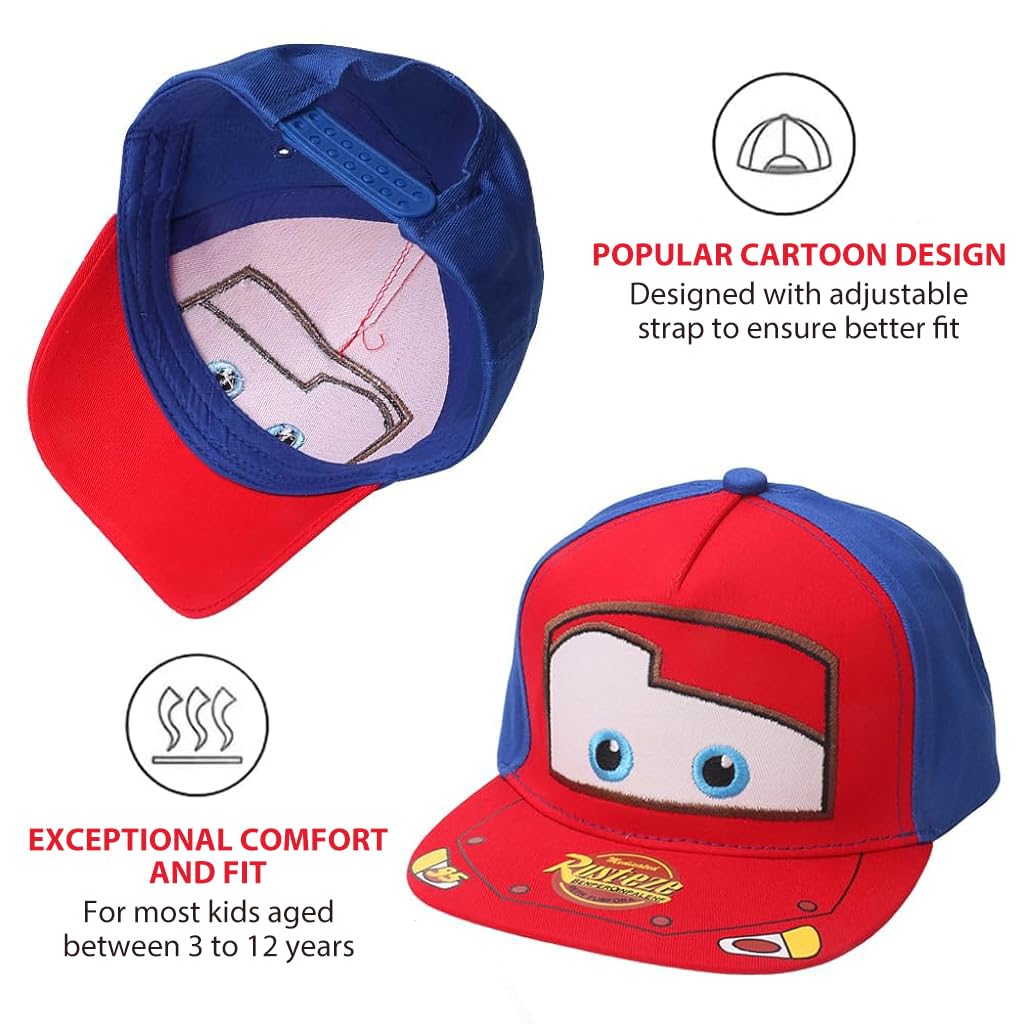 SNOWIE SOFT Kids Cap Red Fashion Cartoon Print Sun Cap Kids Wide Brim Sun Hat Adjustable Kids Cap for Boys Girls Children's Day Gift