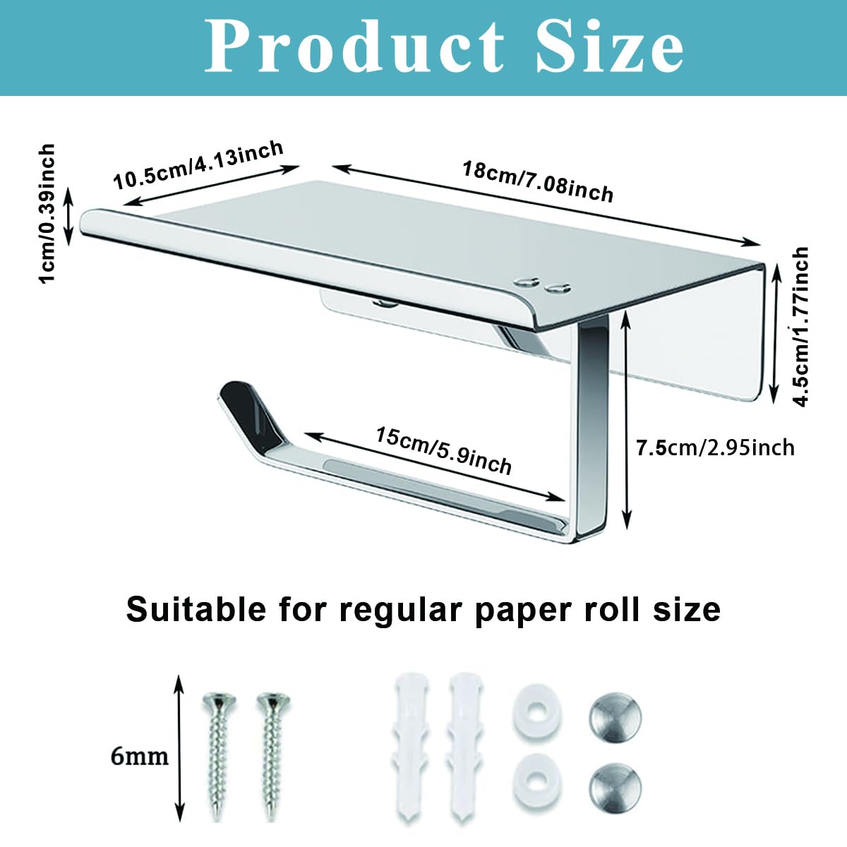 HASTHIP Toilet Paper Holder Shelf - Wall Mounted Stainless Steel Toilet Paper Holder with Phone Shelf, Toilet Paper Roll Holder for Bathroom Accessories (Sliver)