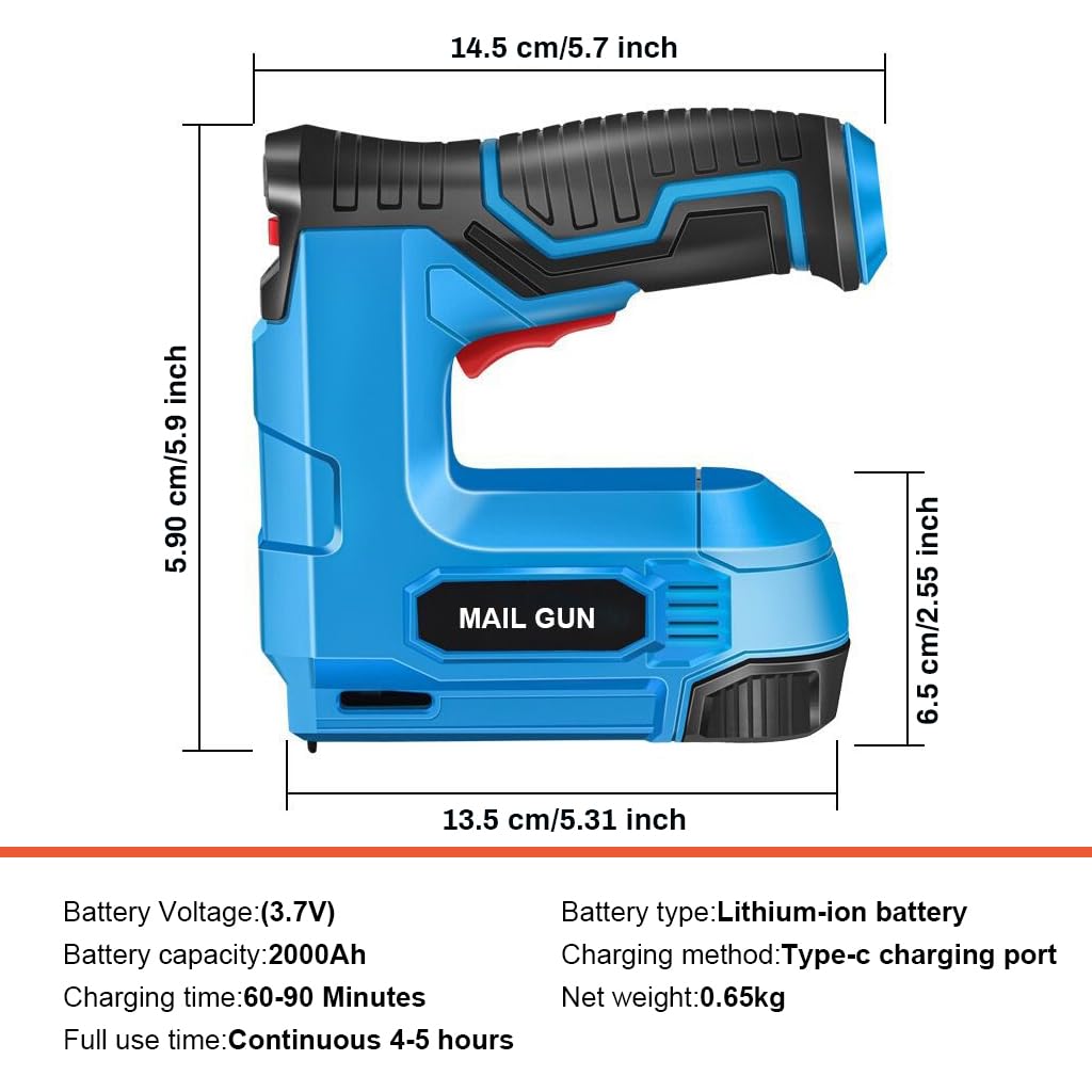 HASTHIP Electric Staple Nail Gun, USB Cordless Electric Stapler with 2 Pack of Staples Nails, Compatible with 6-10mm Staple Nails, Staple Nail Gun for Upholstery, Material Repair, Carpentry, DIY