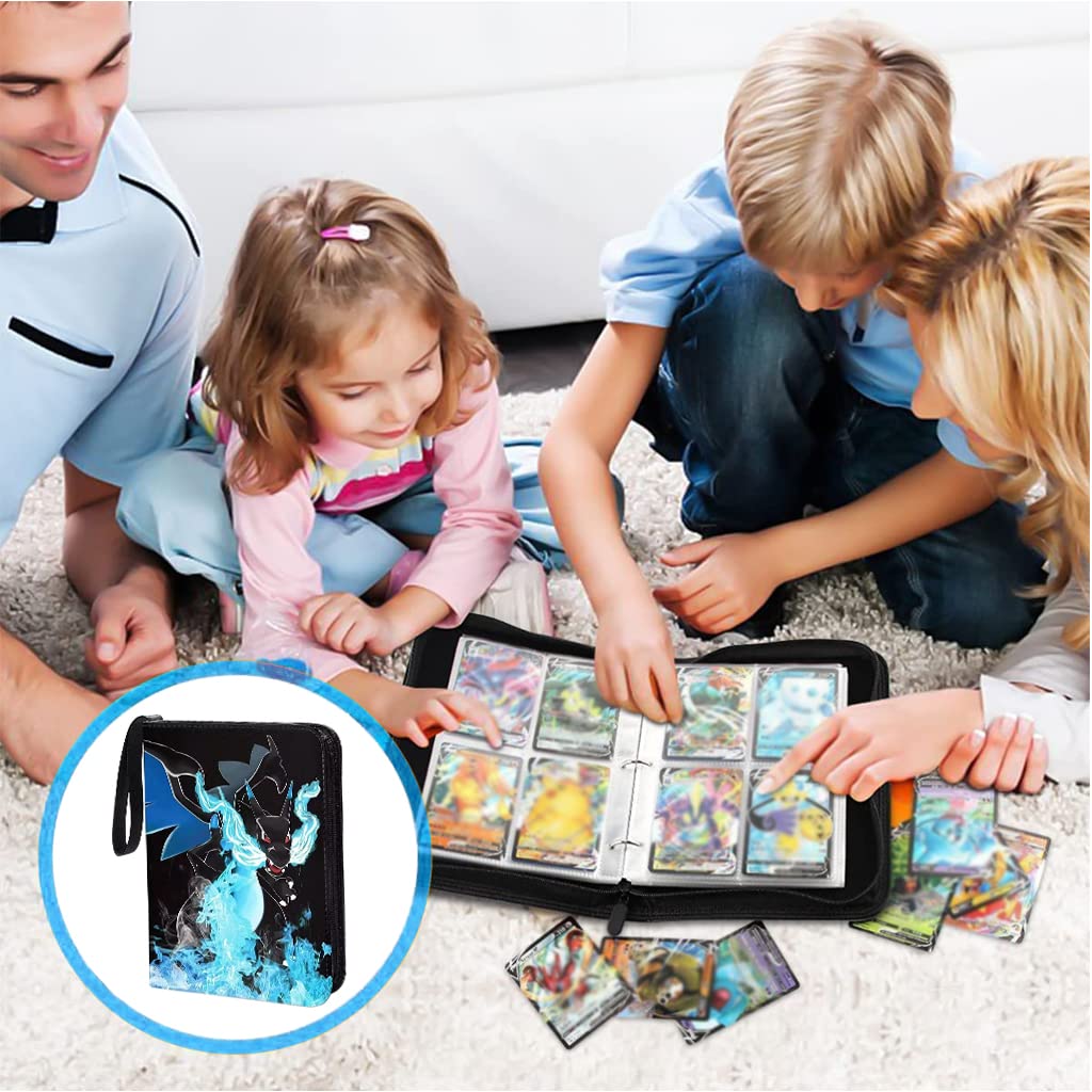 PATPAT Poke-mon Game Card Bag for 400 Cards Trading Cards Mega Charizard X Cover Holder Organizer, Poke-mon Cards Collection Bag Game Cards Binder Case, Game Cards Case Gifts for Kids Boys Girls
