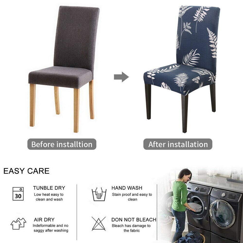 Supvox Washable Polyester & Spandex Chair Cover (Off-White, Line Pattern, 4 Pieces)