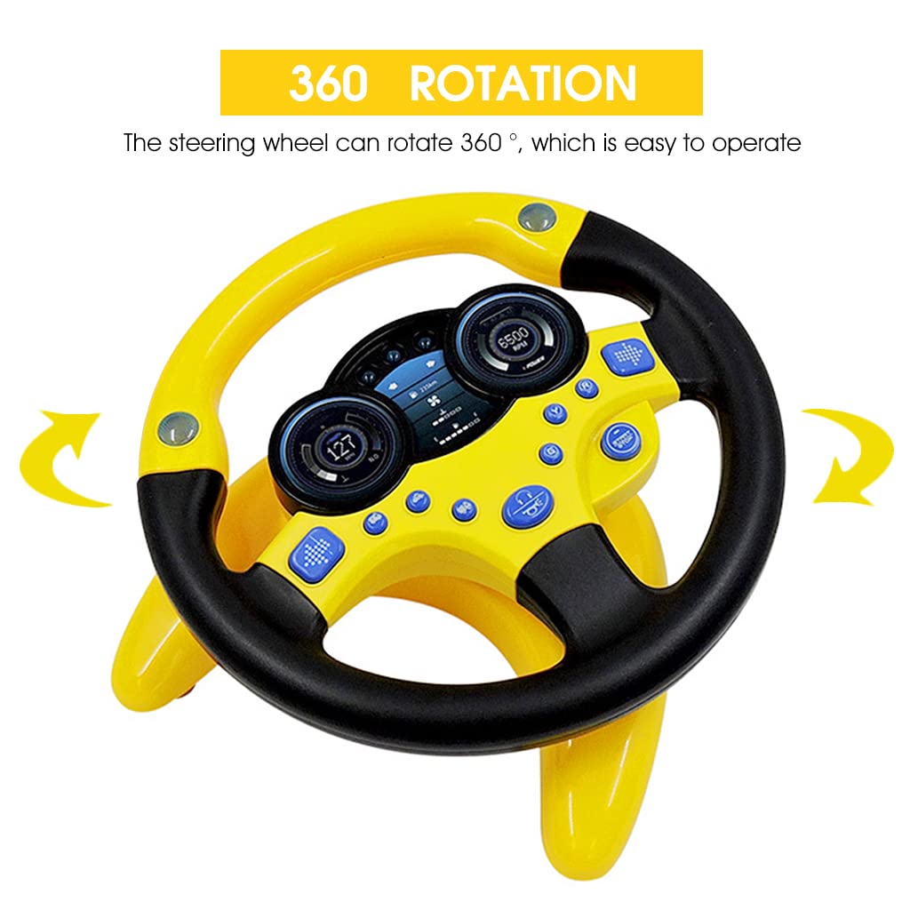 PATPAT Steering Wheel Toy for Kids, Music Driving Simulation Racing Play Learning Educational Toys for Baby Girls Boys 1-3 Years Old, Music Toy for Baby Steering Wheel Mountable on Crib (Yellow)