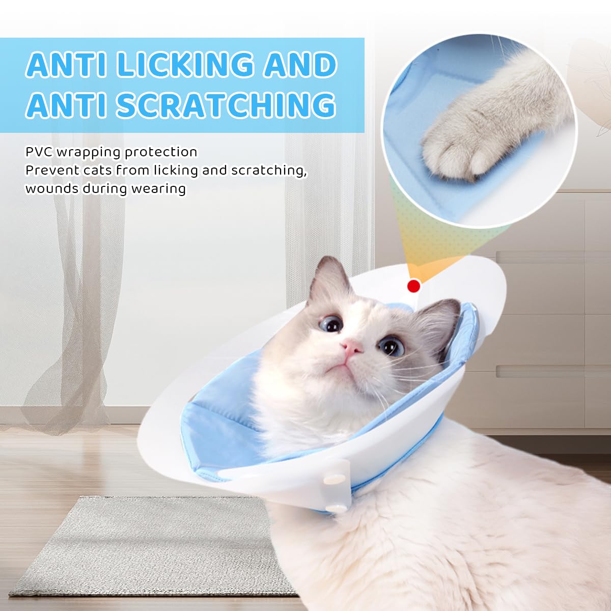 Qpets Cat Cone PVC Cat Recovery Cone with Soft Pillow, After Surgery for Anti-Licking Cat Cone, Surgery Recovery Cone for Small Pet (S, 12-25 cm)