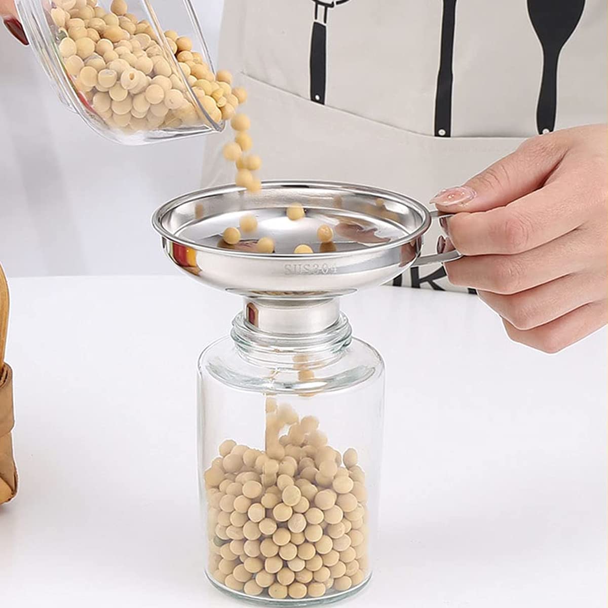 HASTHIP Canning Funnel for Kitchen Use with Handle, Multipurpose 304 Stainless Steel Funnel, Wide Mouth Funnel for Mason Jars, Funnel for Oil Dispenser, Small Canning Funnels (4.3X1.4inch)