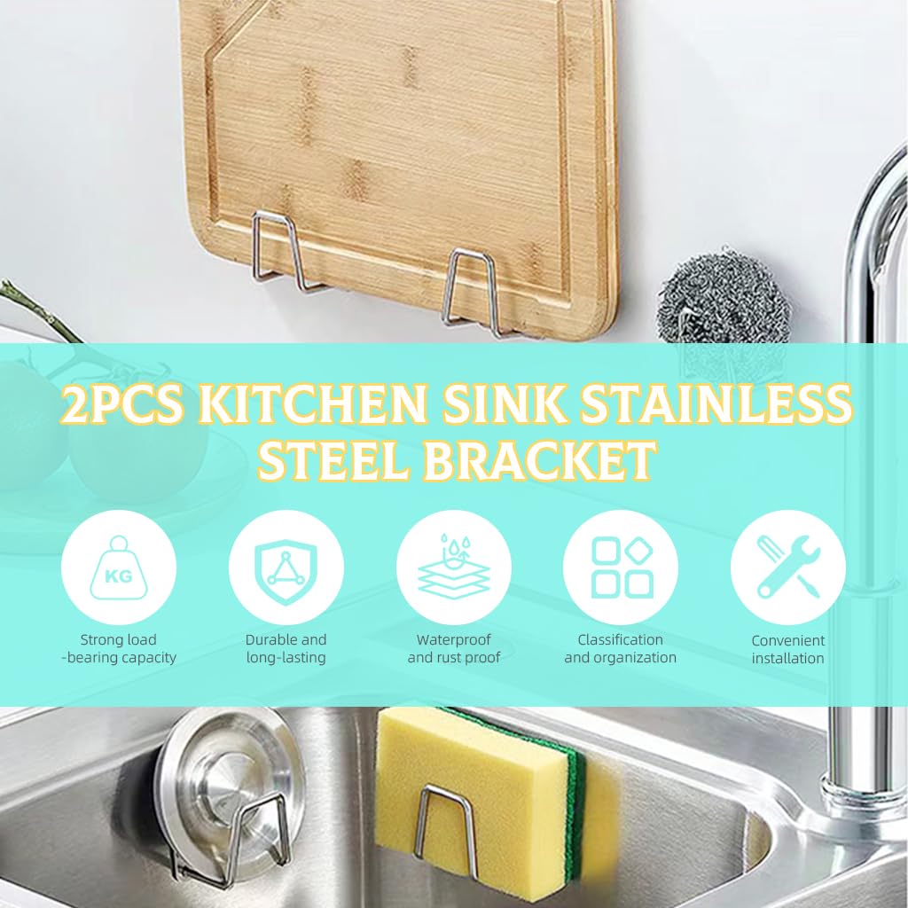 HASTHIP 2Pcs Self Adhesive Sponge Holder Sink Caddy for Kitchen Sink, 304 Stainless Steel Scrubber Hanger Caddy Accessories for Kitchen Accessories, Sliver