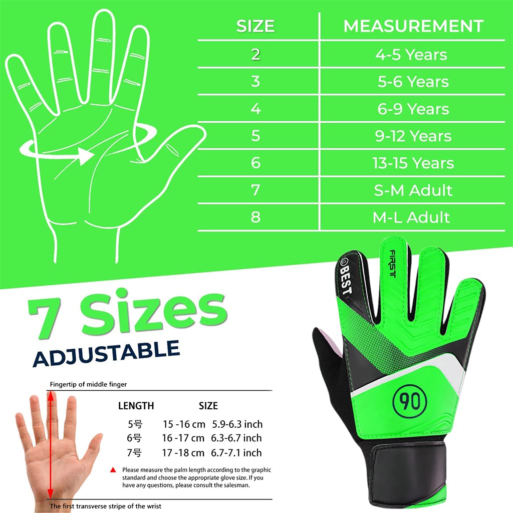 Proberos Goalkeeper Gloves For Football For Kids Teenagers,Practice Goalkeeper Synthetic Gloves,Give Splendid Protection&Comfort,Strong Grip Shockproof Non-Slip Goalkeeper Gloves For Youth(7#),Green