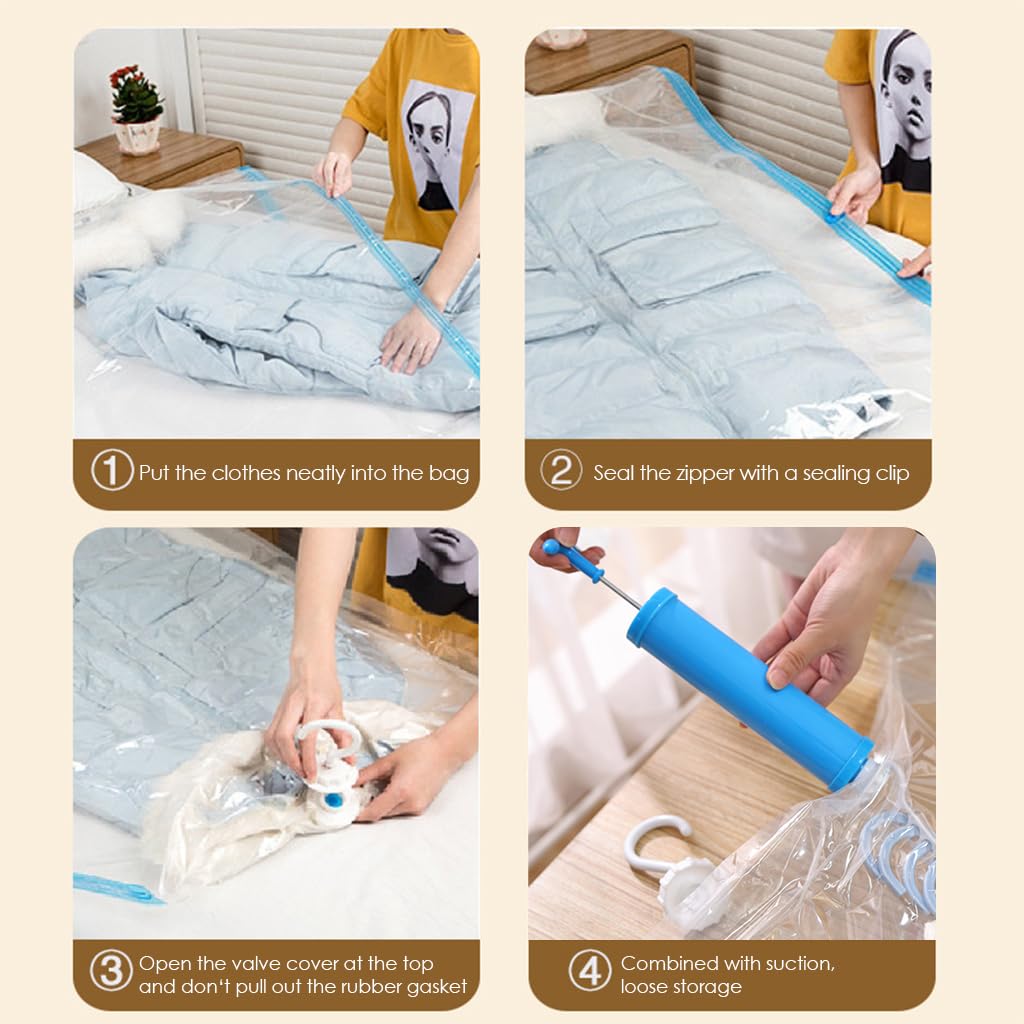 HASTHIP 4Pcs Hanging Vacuum Storage Bags for Clothes - 41''& 57'' Long Dustproof Wardrobes Vacuum Clothes Bags, Space Saving Vacuum Storage Bags (27.5 inches width)