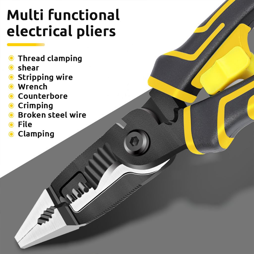 ZIBUYU 7-in-1 Wire Stripper, Wire Stripping Tool, Wire Cutter Stripping Tool for Electric Cable Stripping Cutting and Crimping, Yellow