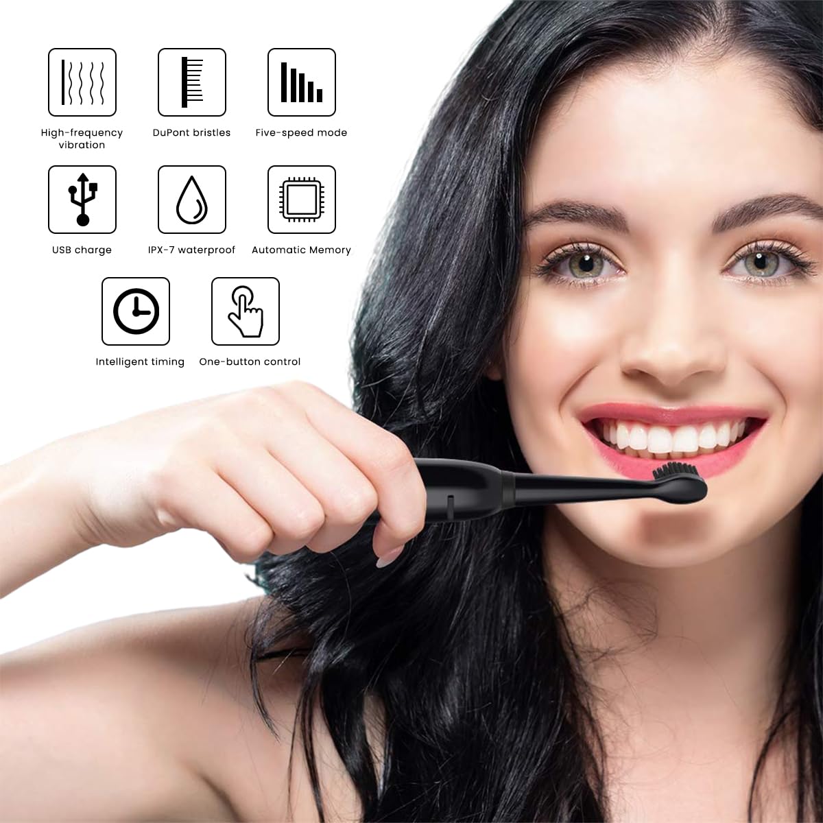 HANNEA USB Electric Toothbrush Ultra-sonic Electric Toothbrush with 4 Replacement Bristles Brush Heads, USB Rechargeable Toothbrush with 5 Modes, IPX7 Waterproof Electric Toothbrush