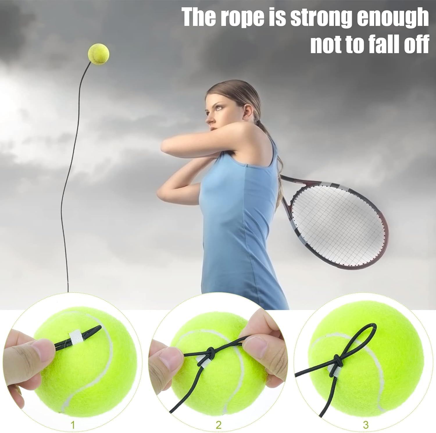 Proberos Tennis Trainer Device with Rebound Tennis Ball 3 Stringed Tennis Balls Tennis Trainer Starters Solo Training Tennis Training Device Outdoor Sport Tennis Training Kit for Teens, Adults