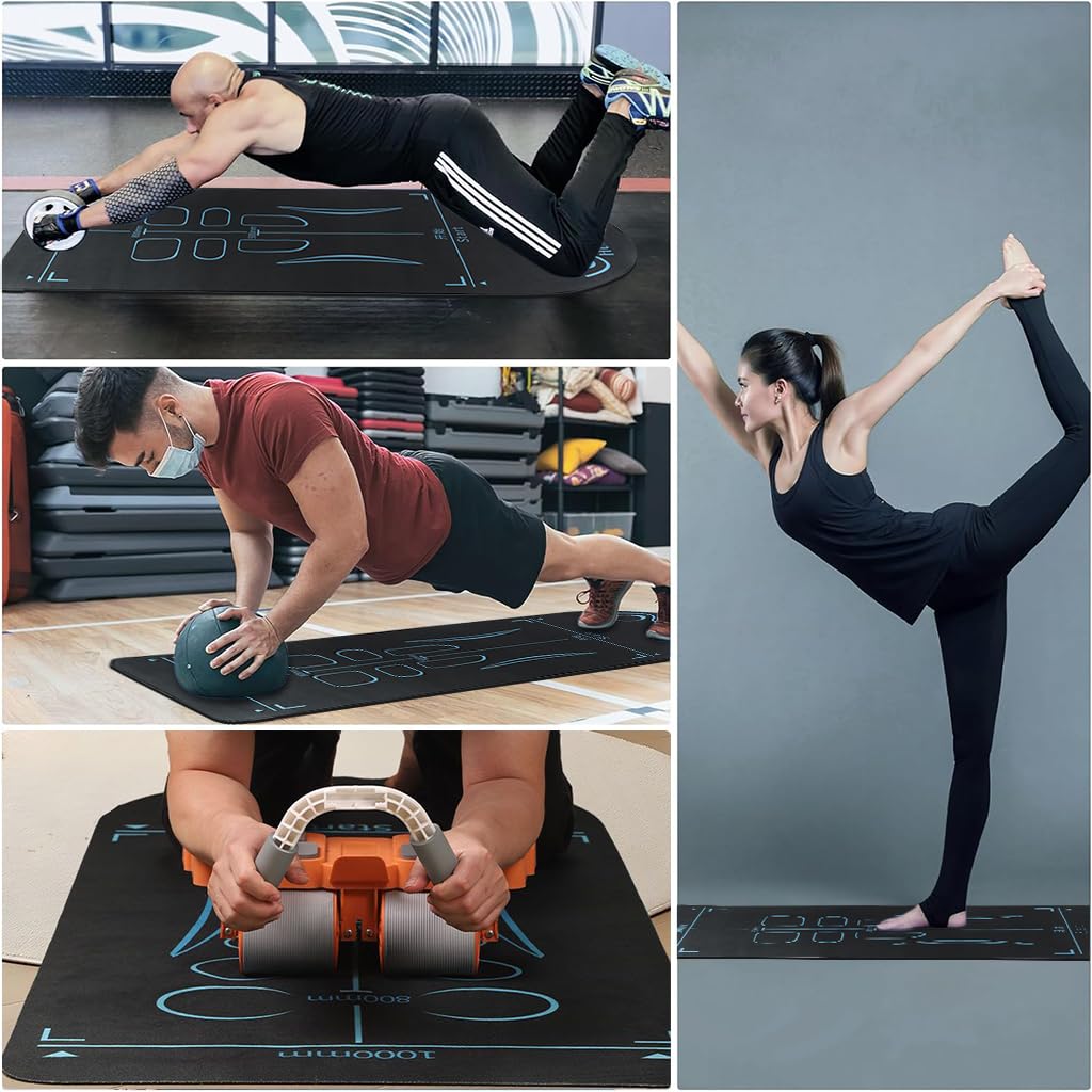 Proberos Silent Mat for Ab Roller Wheel EVA Anti-slip Fitness Mat with Distance Guide Lines Exercise Mat Abs Training Mat Knee Mat Yoga Mat Fitness Mat, 140cmx56cm