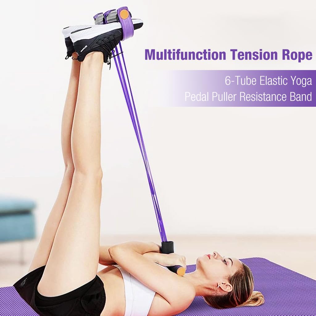 Proberos Multifunction Tension Rope, 6-Tube Elastic Yoga Pedal Puller Resistance Band, Natural Latex Tension Rope Fitness Equipment, for Abdomen/Waist/Arm/Leg Stretching Slimming