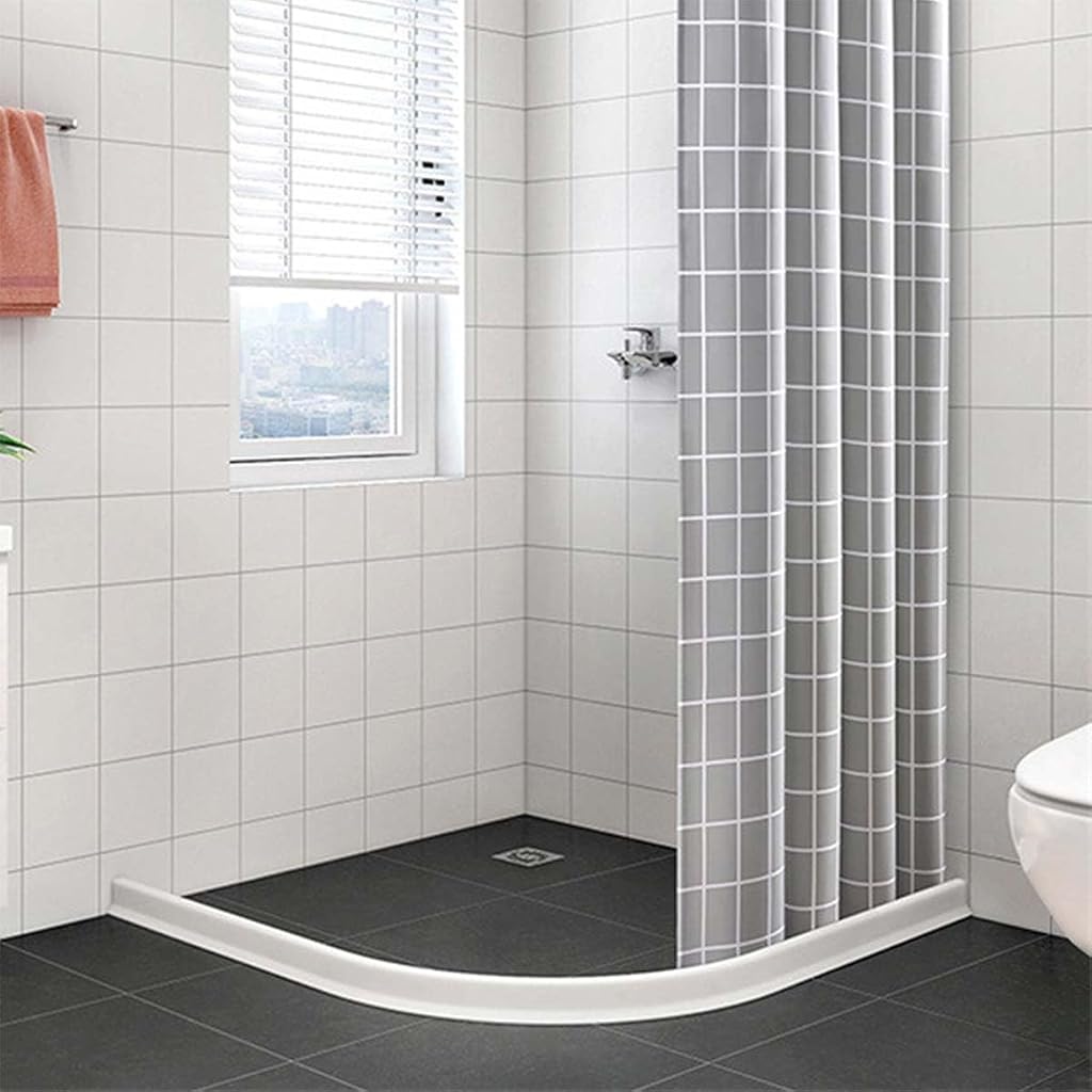 HASTHIP® 39 Inches Shower Threshold Bathroom Water Dam, ater Stopper for Bathroom Kitchen Slab Corner Threshold Water Dam Barrier Silicone Strip for Shower Floor Tiles, White