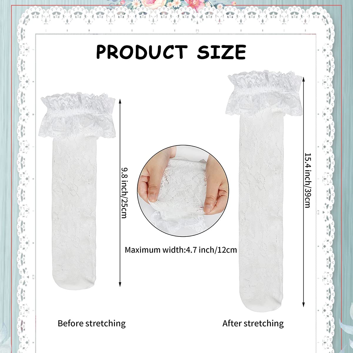 PALAY 2 Pairs Knee High Socks for Girls, Loose Lolita Lace Socks for Teen Girls Kids, Fishnet Calf-High Socks Stockings Fashion Sweet Ruffle Long Socks - Black & White Set