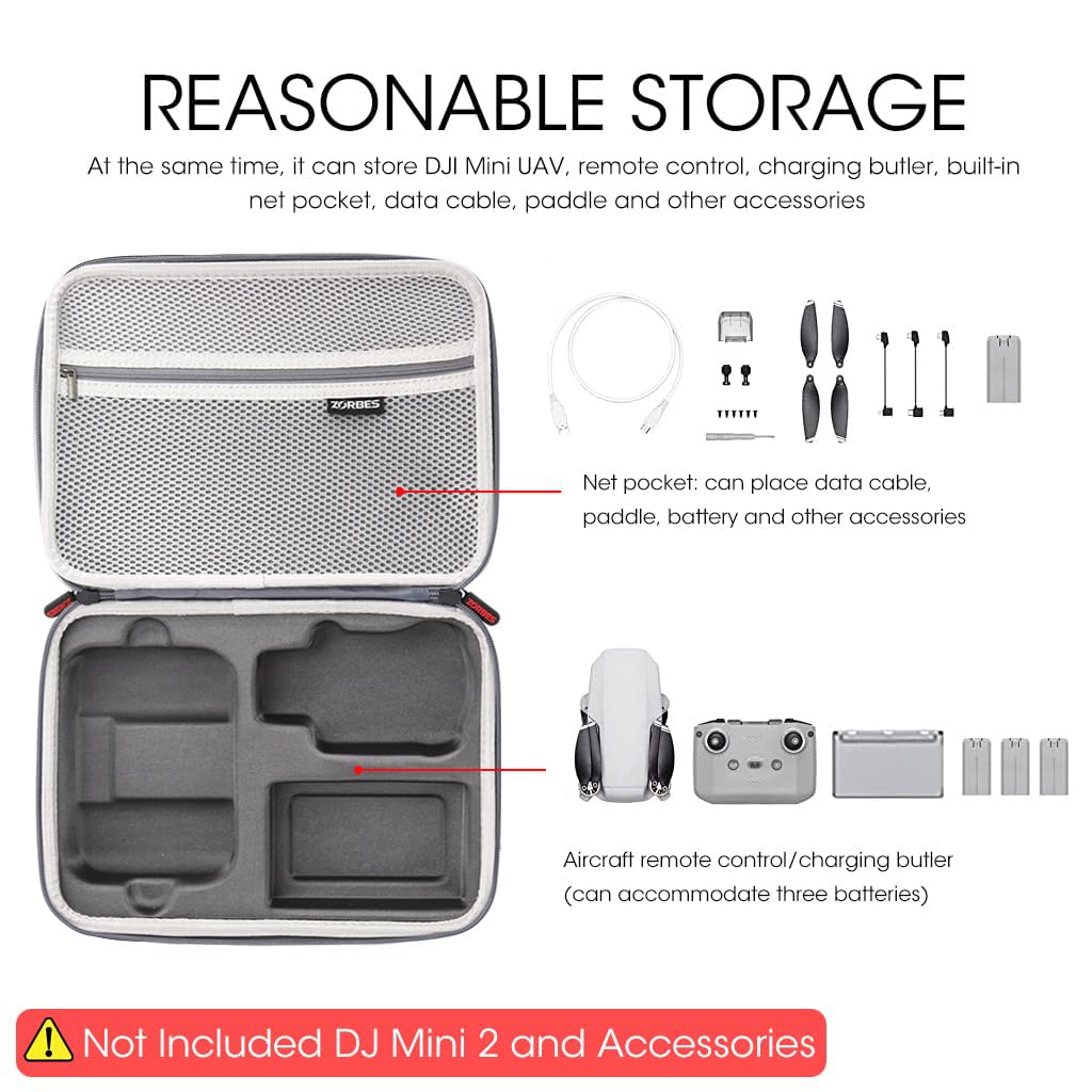 ZORBES Carrying Case for DJI Mini 2, Portable Compact Storage Bag Hard Case Set with Strap Storage Travel Case Compatible with DJI Mini 2 Pro and Drone Controller, Case Only Not Include DJI Product